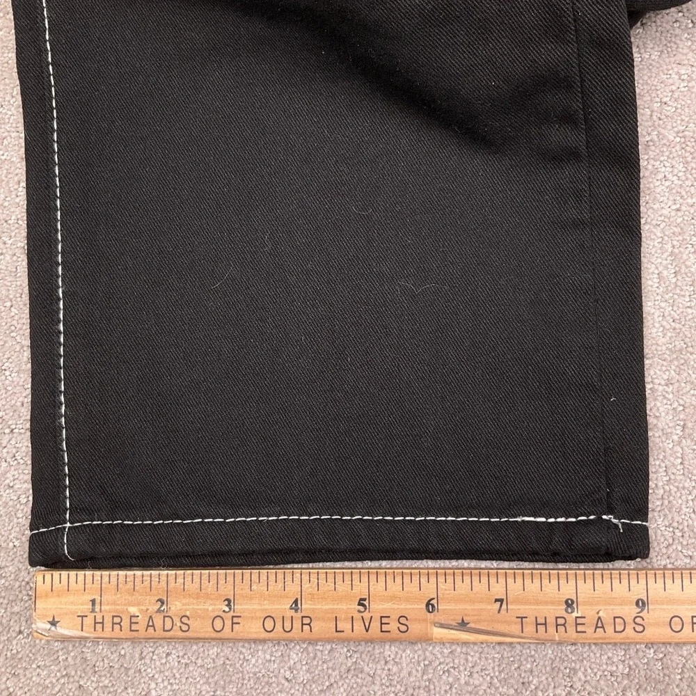 Wide Leg‎ Flaming Skull Pocket  Mens Small Black Contrast Stitch Denim Hip Hop